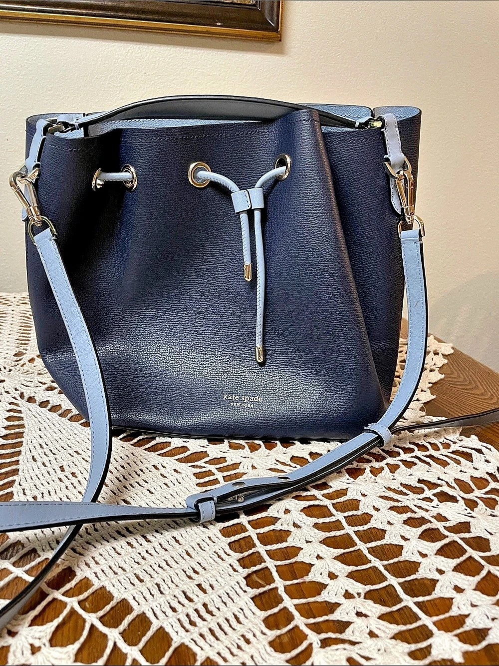 Kate Spade Leather-Look Bucket Shoulder Bag in Blue & Gray